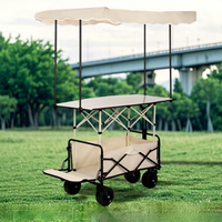 Chariot pliable en fer avec pare-soleil amovible, structure portable épaissie et allongée, pour marché, plage, loisirs et camping
