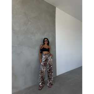 กางเกงขายาวผ้าซาตินเอวสูงกันยับสไตล์ลำลองสำหรับผู้หญิง - Product Image 1