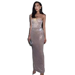 Vendita calda <span class=keywords><strong>abito</strong></span> di strass di moda Top tubo da donna Sexy tinta unita festa sera gonna Hip donna - Product Image 5
