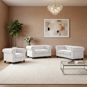 Juego de Sofás de Terciopelo Ecológico Hecho a Mano con Diseño Europeo Moderno, Respaldo Acolchado, Brazos Acolchados, Fibra Ultrafina, 3+2+1 Plazas para Sala de Estar - Product Image 3