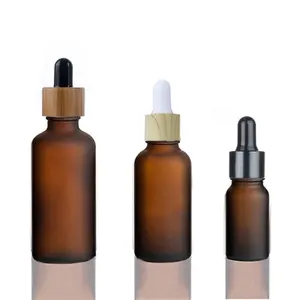 60ml 2 oz Cosmetic Essential Oil Vazio Amber Frosted Round Glass Dropper Bottle Com Tampa De Alumínio (GED01-AF)