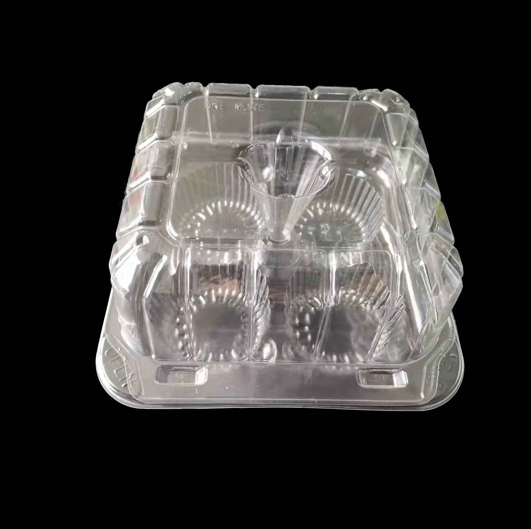 Imballaggio resistente trasparente incernierato 4 vano in plastica per alimenti da forno contenitore portabagagli 4 per cupcake