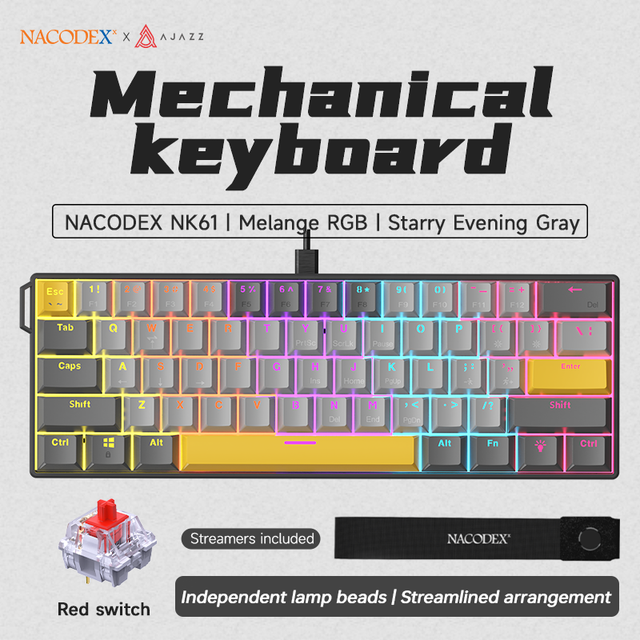 Ajazz NK61 Wired Gaming Keyboard Rainbow Light 60% Mini Portable Computer Compact Gamer Keyboard Red Switch Gaming Keyboard