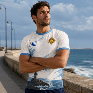 Maglia da tifoso della nazionale uruguaiana - T-shirt retrò Ocean Lighthouse con stampa 3D completa ad asciugatura rapida - Bandiera del sole nascente di maggio - Product Image 4