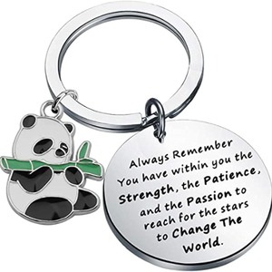 Llavero de Acero Inoxidable con Colgante de Panda Gigante de Dibujos Animados Comiendo Bambú, Divertido y Lindo, Éxito de Ventas Transfronterizo - Product Image 4