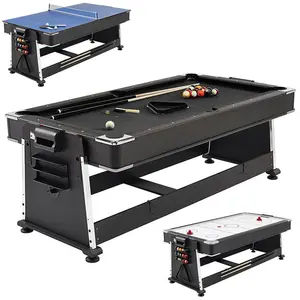 7-Ft Multi game Table for Family Recreation Room Pool / Ping Pong / Air Hockey / Dining Top Combo