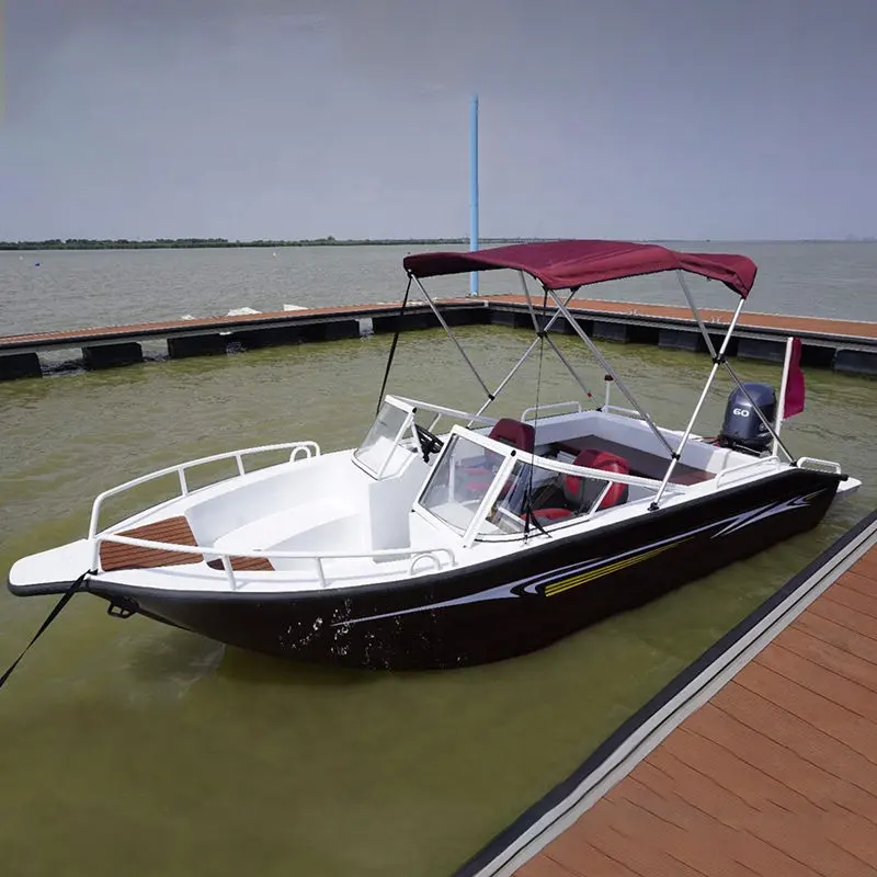 Barco de velocidad de lujo, barco de pesca de fibra de vidrio de 17,3 pies, yate deportivo de fiesta, motor fueraborda de casco de aluminio