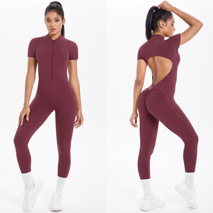 Gym Sports Beauty Back <strong>Short</strong> Sleeve <strong>Skin</strong> Baring Tight Fitting Yoga Clothes Jumpsuit Exercise Women - Product Image 1