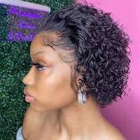 Wig Pixie pendek Bob 100% rambut manusia Brasil Virgin Wig depan renda Swiss untuk wanita hitam gelombang air 1B 30 Wig berwarna Vendor