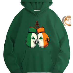 เสื้อฮู้ดผู้หญิงแบบสวมหัวพิมพ์ลายธงชาติไอร์แลนด์ด้วยเทคนิค Heat-Transfer น้ำหนัก 280 กรัม ผ้าถักเนื้อนุ่ม สวมใส่สบาย เหมาะสำหรับฤดูใบไม้ร่วง/ฤดูหนาว/ฤดูใบไม้ผลิ มีกระเป๋า ผลิตจากโพลีเอสเตอร์ 100% - Product Image 1