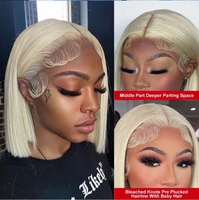 Perruque courte sans colle en cheveux humains Remy brésiliens blonds 13*4 13*6 HD pour Lace Front, Grade 12A, sans perte de cheveux