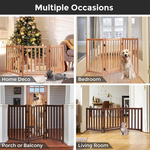 Barrière pour chien - 24 pieds, en chêne massif, avec porte de passage, clôture pliante de style accordéon pour escaliers et portes - Product Image 5