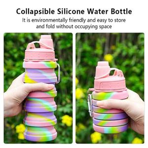 Custom 500ml BPA <b>Collapsible</b> Silicone Water Bottle Leakproof Travel Sport Drinking Straw Thermal Promotional Kids Cold <b>Storage</b> - Product Image 4