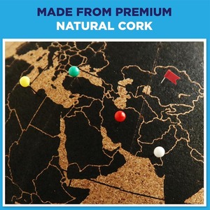 Black Cork with Push <strong>Pins</strong> - 7.9" Tall with Map of the World and Rotating Stand for Adults, 100 Metallic and 100 - Product Image 3