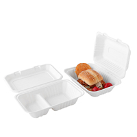 Fiambrera biodegradable para niños de caña de azúcar, contenedor de comida para llevar de pulpa de papel para desechar bagazo de 9x6x3 pulgadas