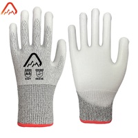 Gants de sécurité anti-coupure 13G HPPE, paume enduite de PU renforcée en acier, niveau de coupe ANSI 5, EN388 5/TEAR 4, résistants aux déchirures