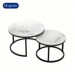 Modern Round Metal Coffee Table Set with Rock <b>Plate</b> Top Minimalist Design for Living Room Apartment hotel office - Product Image 6