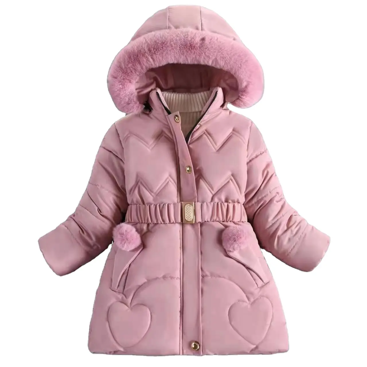 Trẻ Em Quần Áo Bán Buôn Kid Cô Gái Xuống Áo Khoác Mùa Đông Outwear Mùa Đông Windproof Có Thể Tháo Rời Lông Mui Xe Bông Độn Quần Áo