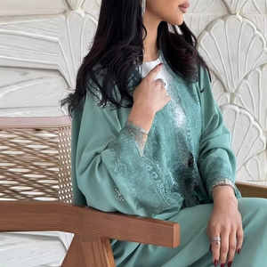 Fábrica de Abayas OEM/ODM, Vestido Musulmán Islámico de Lujo para Ramadán y Eid, Kimono Modesto con Encaje para Mujer - Product Image 2