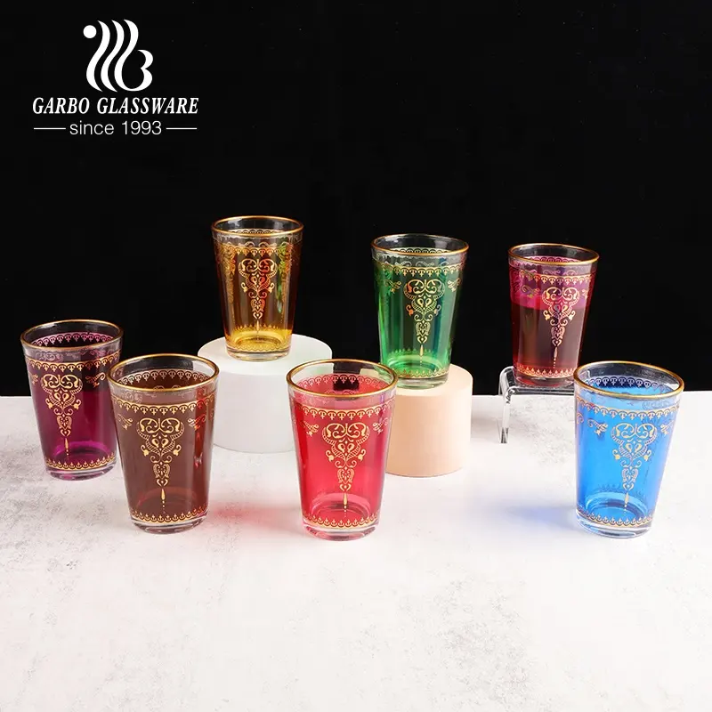 Marok kanis che Teeglas Tasse Trinkbecher Belgien Teeglas Glaswaren Wasser Tasse Voll druck Design Goldrand Gläser Becher Set