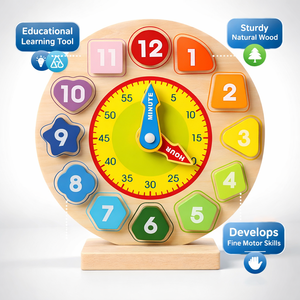 モンテッソーリ教育玩具 木製子供用時計 幼稚園教室での時間認識を向上させる - Product Image 3