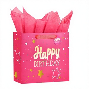 Bolsa de Regalo Rosa de 13 Pulgadas con Diseño de <span class=keywords><strong>Feliz</strong></span> Cumpleaños, Papel de Seda y Tarjeta de Felicitación, Tamaño Mediano para Hombre/Mujer, Diseño con Estampado <span class=keywords><strong>en</strong></span> Caliente - Product Image 1