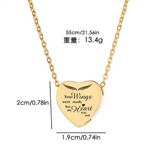 Ciondolo cuore lucido in acciaio inossidabile gioielli cremazione urna commemorativa collana cenere supporto ricordo per donna uomo - Product Image 6