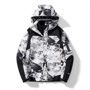 Chaqueta de mujer para exteriores 3 en 1 con forro polar, cortavientos, manga larga, capucha desmontable con diseño estampado - Product Image 4