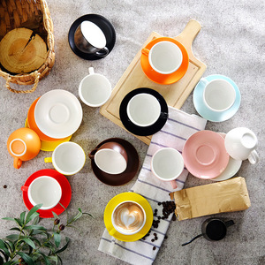 OEM Ceramic Coffee Cups 3/5/8/10/12oz Durability Colorful Matte Glossy Cappuccino <strong>Latte</strong> Espresso <strong>Mugs</strong> with Saucer Set Dish Spoon - Product Image 5