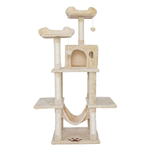 D KING-<span class=keywords><strong>Muebles</strong></span> grandes para gatos, centro de actividades de varios niveles, torre de árbol para gatos con hamaca beige, postes para rascar hechos de madera - Product Image 1