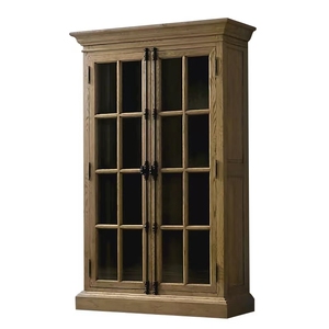 Vitrina de Madera Maciza de Roble Rojo Francés con Puerta de Vidrio, Librería Vintage para Oficina en Casa, Taller y Escuela, Diseño Tradicional - Product Image 1