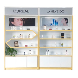 Exhibidor de Cosméticos de Madera con Pintura Horneada Moderna Personalizada, Productos para el Cuidado de la Piel, Muestras de Regalo, <span class=keywords><strong>Imagen</strong></span> de Transmisión en Vivo, Salón de Belleza - Product Image 1