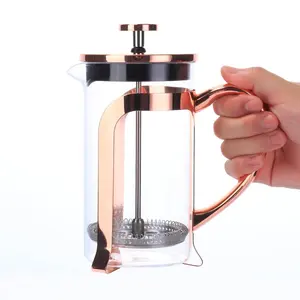 热销定制标志便携式玻璃金属茶机法国压榨机咖啡壶