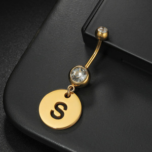 Dropshipping perhiasan tindik badan cincin kancing perut pribadi kuku baja tahan karat nama kustom dengan tindik pusar - Product Image 5