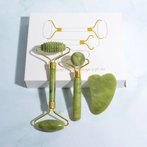 Wholesale Custom Logo Masajeador Rodillo Facial <b>Jade</b> Stone <b>Roller</b> Gua Sha Tool Set Green Xiuyan <b>Jade</b> <b>Roller</b> for Face - Product Image 4