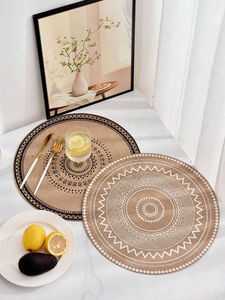 Mantel <span class=keywords><strong>Individual</strong></span> de lino con estampado, posavasos de <span class=keywords><strong>yute</strong></span> <span class=keywords><strong>redondo</strong></span>, alfombrilla de arpillera, alfombrillas individuales para mesas de decoración - Product Image 5