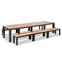 Ensemble de salle à manger d'extérieur en métal, table et chaises de jardin, table en aluminium de 3,55 m avec bancs