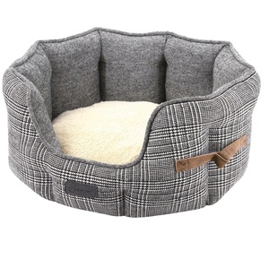 Cama de lujo para mascotas Cordoury de tartán, cama acogedora de felpa para perros, terciopelo Oxford, materiales de fibra de piel sintética de plástico, cartón elegante clásico moderno - Product Image 3