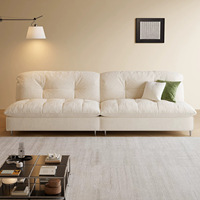 Canapé droit moderne et minimaliste en tissu chenille finition velours, couleur crème sable, une place, en bois, directement de l'usine