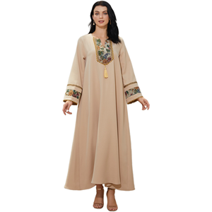 2026 Robe de mariée musulmane longue, style Dubaï, en soie dorée brodée florale, respirante, coupe ample, modeste, patchwork ethnique - Product Image 1