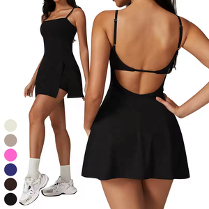 Respirant Séchage Rapide Bretelles Réglables Dos Nu Short De Sport 2 En 1 Yoga Barboteuse Logo Personnalisé Femmes Porter Golf Jupe Robe De Tennis - Product Image 2