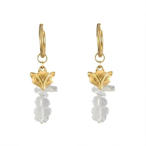 Pendientes de Acero de Titanio con Diseño de Zorro para Mujer, Pendientes de Piedra Natural, Pendientes de Acero Inoxidable Chapados en Oro, Joyería de Moda - Product Image 1