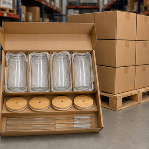 Premium Hitze- und Kältebeständige Borosilikatglas-Dosenförmige Klare Becher Mason Jars Bierglas-Becher mit Bambusdeckeln und Strohhalm - Product Image 5