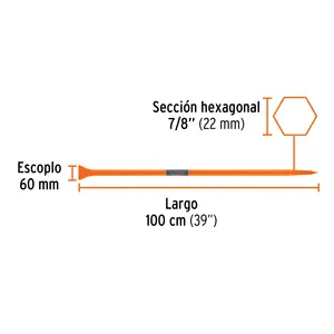 BOX 2 Barre pointue de 7/8' x 100 cm, burin de 60 mm, TRUPER - Product Image 1