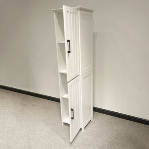 עץ דק גבוה 4 קומות ארגונית אחסון רצפה גדולה מדף רהיטים מעמד לארון אמבטיה עם דלתות - Product Image 5