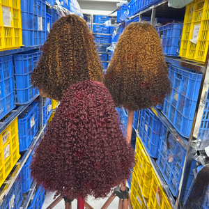 Wxj bán buôn nổi bật tóc giả xoăn để bán Burgundy xoăn ren phía trước tóc giả tự nhiên afro ngắn kinky PIXIE xoăn tóc giả - Product Image 1