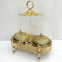 BOSAI Station de chauffe-buffet ovale dorée à double colonne en acrylique, avec couvercle parapluie, en acier inoxydable, chauffée à l'alcool, 6 litres