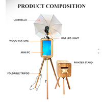 YPT YPT--W4 Photomaton à impression instantanée avec écran tactile 18,5 pouces, cadre en bois et verre trempé, compatible caméra et télécommande Microsoft Surface