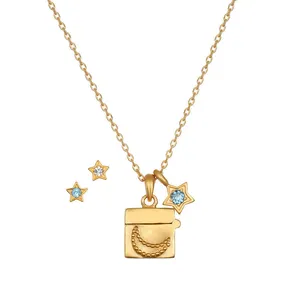 Wholesale Fashion Jewelry Vintage 18k Gold Plated Star Moon Openable Photo Frame CZ Necklaces Brass Fine Necklace for Women