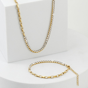 Zogxin Stainless Steel Necklace And <b>Bracelet</b> <b>Set</b> 18K Gold Plated Geometric Design Party Jewelry For Women - Product Image 4